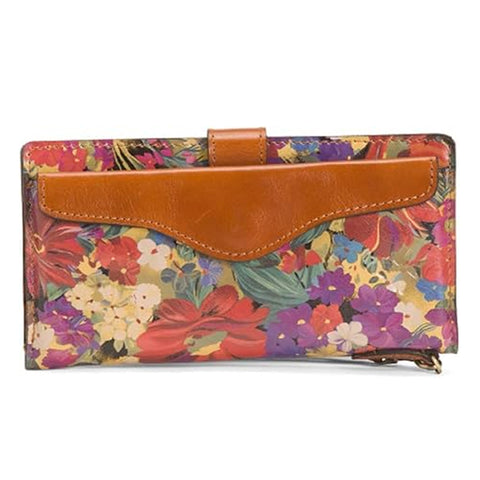 Patricia Nash Citrus Sunrise Leather Valentia Wallet Floral Brown Wristlet NEW
