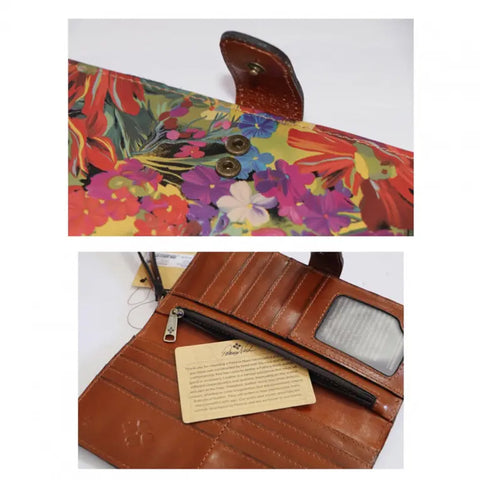 Patricia Nash Citrus Sunrise Leather Valentia Wallet Floral Brown Wristlet NEW