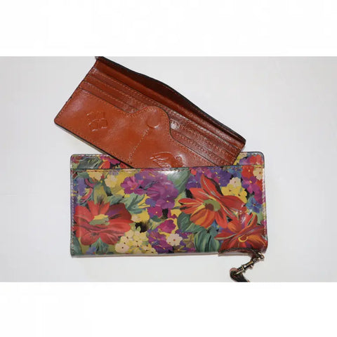 Patricia Nash Citrus Sunrise Leather Valentia Wallet Floral Brown Wristlet NEW