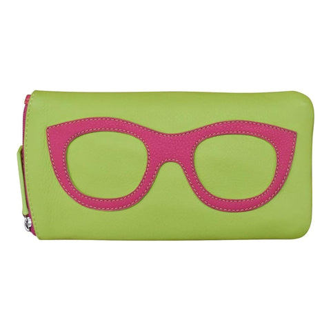 ILI New York Leather Eyeglass Case Zip Glasses RFID Blocking Wallet Black Red NEW