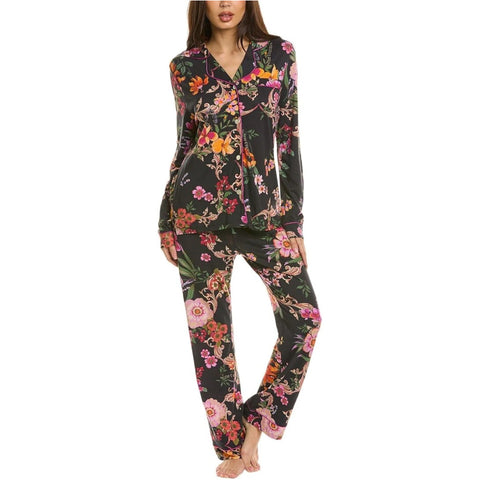 Johnny Was Pocca Cap Sleeve Dress Sleep Wear Black Floral Loungewear Large NEW