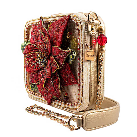 Mary Frances Poinsettia 3D Red Gold Beaded Handbag Floral Crossbody Bag Purse NEW