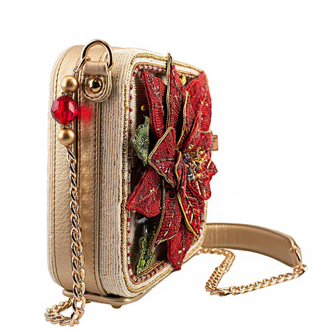 Mary Frances Poinsettia 3D Red Gold Beaded Handbag Floral Crossbody Bag Purse NEW