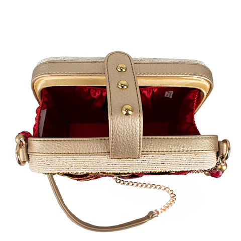 Mary Frances Poinsettia 3D Red Gold Beaded Handbag Floral Crossbody Bag Purse NEW