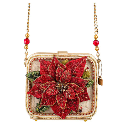 Mary Frances Poinsettia 3D Red Gold Beaded Handbag Floral Crossbody Bag Purse NEW