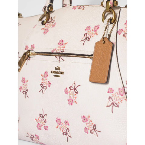 Coach Prairie Satchel Chalk Pink Flower Bow Print Zip Bag Handbag Purse NEW