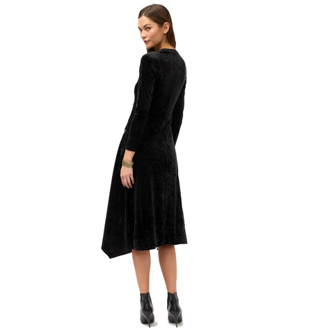 Johnny Was Rosilia Handkerchief Hem Velour Dress Long Floral Embroidery Black NEW