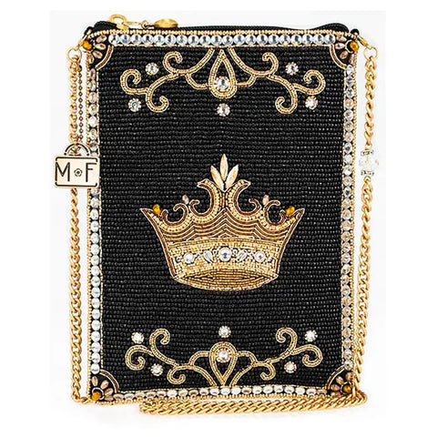 Mary Frances Royalty Gold Crown Beaded Zip Crossbody Handbag Black Bag Purse NEW