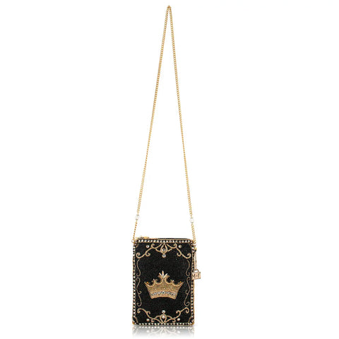 Mary Frances Royalty Gold Crown Beaded Zip Crossbody Handbag Black Bag Purse NEW
