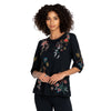 Johnny Was Ruth Puff Sleeve Floral Embroidered Tee Cotton Shirt Black Top NEW