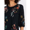 Johnny Was Ruth Puff Sleeve Floral Embroidered Tee Cotton Shirt Black Top NEW