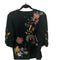 Johnny Was Ruth Puff Sleeve Floral Embroidered Tee Cotton Shirt Black Top NEW