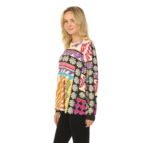 Johnny Was Janie Favorite Solstice Canyon Shirt Long Crew Swing Tee Cream Top NEW