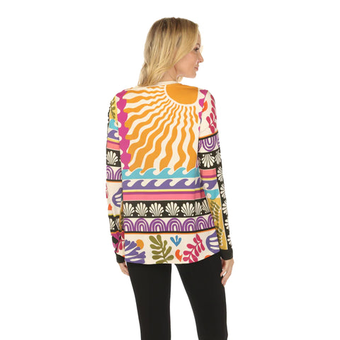 Johnny Was Janie Favorite Solstice Canyon Shirt Long Crew Swing Tee Cream Top NEW