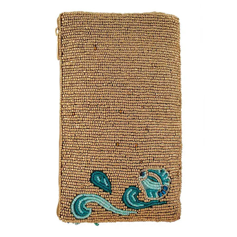 Mary Frances Sail Away Boat Ocean Beaded Phone Bag Gold Blue Handbag Zip Purse NEW