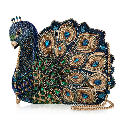 Mary Frances Show Off Crossbody Handbag Beaded Peacock Bag Navy Blue Purse NEW