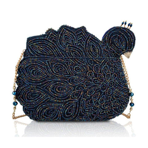 Mary Frances Show Off Crossbody Handbag Beaded Peacock Bag Navy Blue Purse NEW