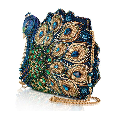 Mary Frances Show Off Crossbody Handbag Beaded Peacock Bag Navy Blue Purse NEW