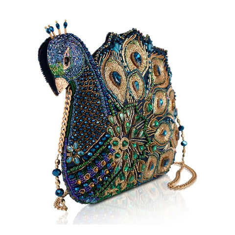 Mary Frances Show Off Crossbody Handbag Beaded Peacock Bag Navy Blue Purse NEW