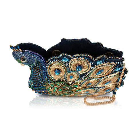 Mary Frances Show Off Crossbody Handbag Beaded Peacock Bag Navy Blue Purse NEW