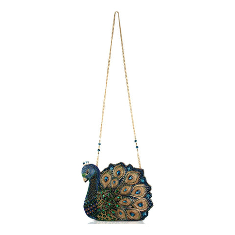 Mary Frances Show Off Crossbody Handbag Beaded Peacock Bag Navy Blue Purse NEW