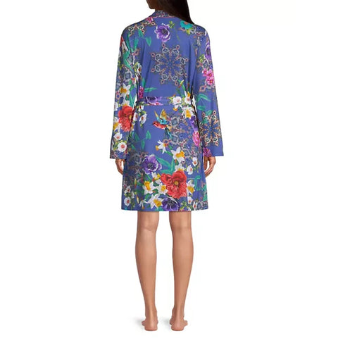 Johnny Was Sunrise Robe Sleep Wear Blue Floral Cotton Night Lounge Flowers NEW