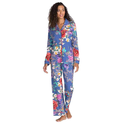 Johnny Was Sunrise Robe Sleep Wear Blue Floral Cotton Night Lounge Flowers NEW