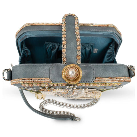 Mary Frances Swan Princess Hard Sided Ivory Swan Crossbody Handbag Bag Floral Grey Purse NEW