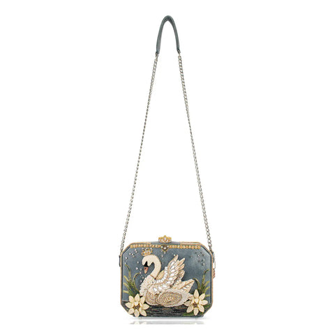 Mary Frances Swan Princess Hard Sided Ivory Swan Crossbody Handbag Bag Floral Grey Purse NEW