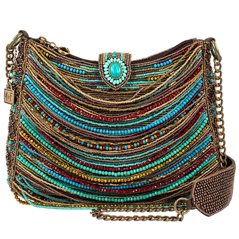 Mary Frances Sway with Me Beaded Strands Boho Southwestern Handbag Blue Bronze Bag Purse NEW