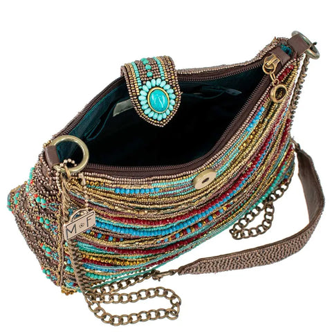 Mary Frances Sway with Me Beaded Strands Boho Southwestern Handbag Blue Bronze Bag Purse NEW