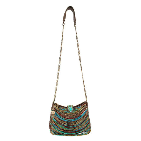 Mary Frances Sway with Me Beaded Strands Boho Southwestern Handbag Blue Bronze Bag Purse NEW