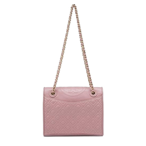 Tory Burch Medium Fleming Shoulder Bag Gold Chain Pink Leather Handbag Purse NEW