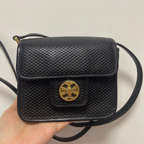 Tory Burch Harper Mini Shoulder Bag Black Perforated Crossbody Handbag Purse New