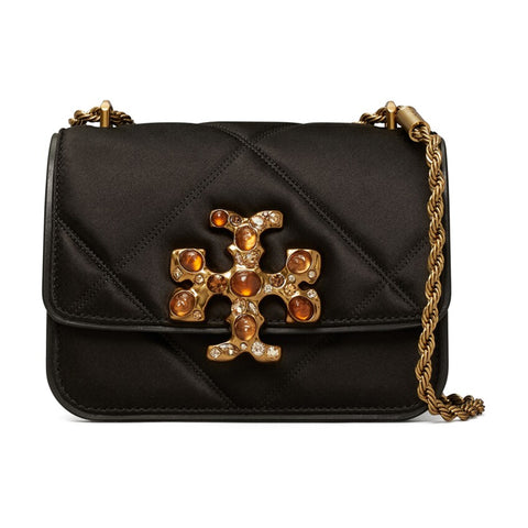 Tory Burch Small Eleanor Shoulder Bag Leather Handbag Black Gold Purse NEW
