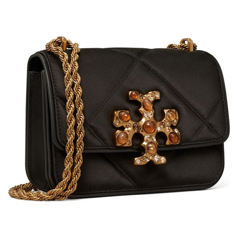 Tory Burch Small Eleanor Shoulder Bag Leather Handbag Black Gold Purse NEW