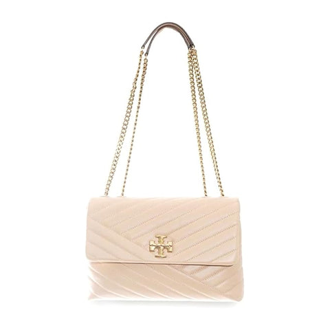 Tory Burch Kira Chevron Devon Sand Shoulder Bag Leather Handbag Cream Beige NEW