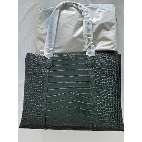 Tory Burch Perry Deep Kelp Leather Tote Triple Compartment Bag Handbag Green NEW