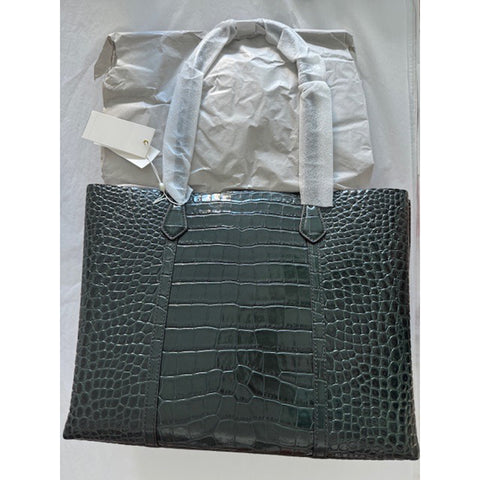 Tory Burch Perry Deep Kelp Leather Tote Triple Compartment Bag Handbag Green NEW