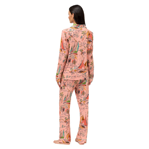 Johnny Was Delphina Carly Pj Set Long Ocean Home Lounge Sleepwear Pink 2 pc NEW