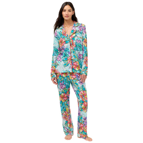 Johnny Was Delphina Carly Pj Set Long Ocean Home Lounge Sleepwear Pink 2 pc NEW