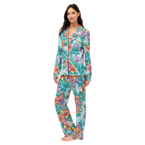 Johnny Was Roie Carly Pj Set Floral Home Lounge Sleepwear Blue Green 2 pc NEW