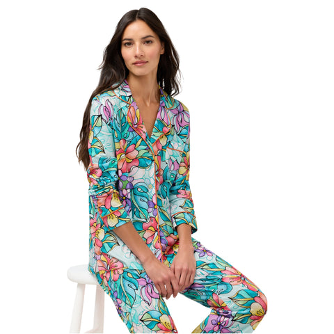 Johnny Was Roie Carly Pj Set Floral Home Lounge Sleepwear Blue Green 2 pc NEW