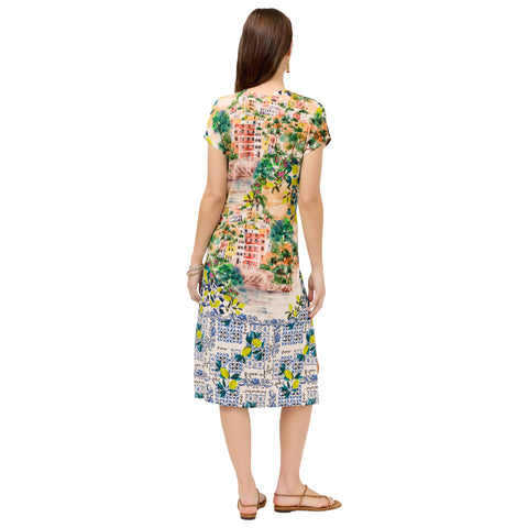 Johnny Was Janie Favorite Olympe Maxi Henley Dress Short Floral Beige Green NEW