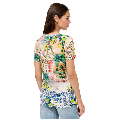Johnny Was Janie Favorite Olympe Short Crew Tee Floral Shirt Beige Green Top NEW