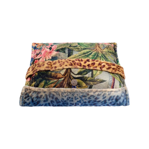 Johnny Was Meghan Cozy Travel Blanket Reversible Floral Lounge Leopard Blue NEW