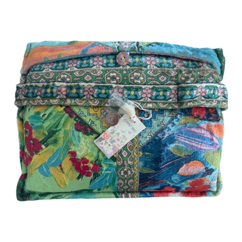 Johnny Was Torenia Travel Blanket Reversible Floral Home Lounge Green Blue NEW