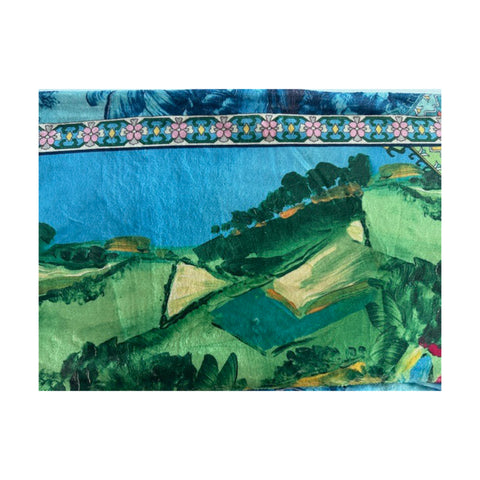 Johnny Was Torenia Travel Blanket Reversible Floral Home Lounge Green Blue NEW