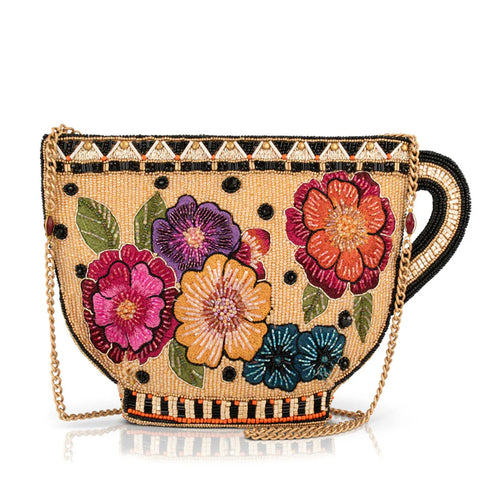 Mary Frances Tea Party Embroidered Bag Crossbody Handbag Floral Beige Purse NEW