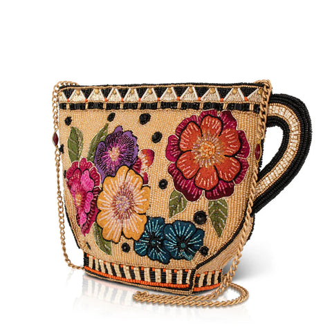 Mary Frances Tea Party Embroidered Bag Crossbody Handbag Floral Beige Purse NEW